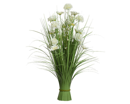 Bouquet de fleurs artificielles en polyester blanc et vert