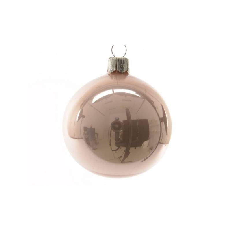 Boule de Noël en verre rose brillant 8 cm