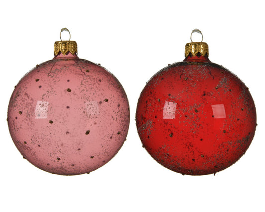 Boule de Noël rouge ou rose avec décorations de Noël à paillettes assorties 8 cm