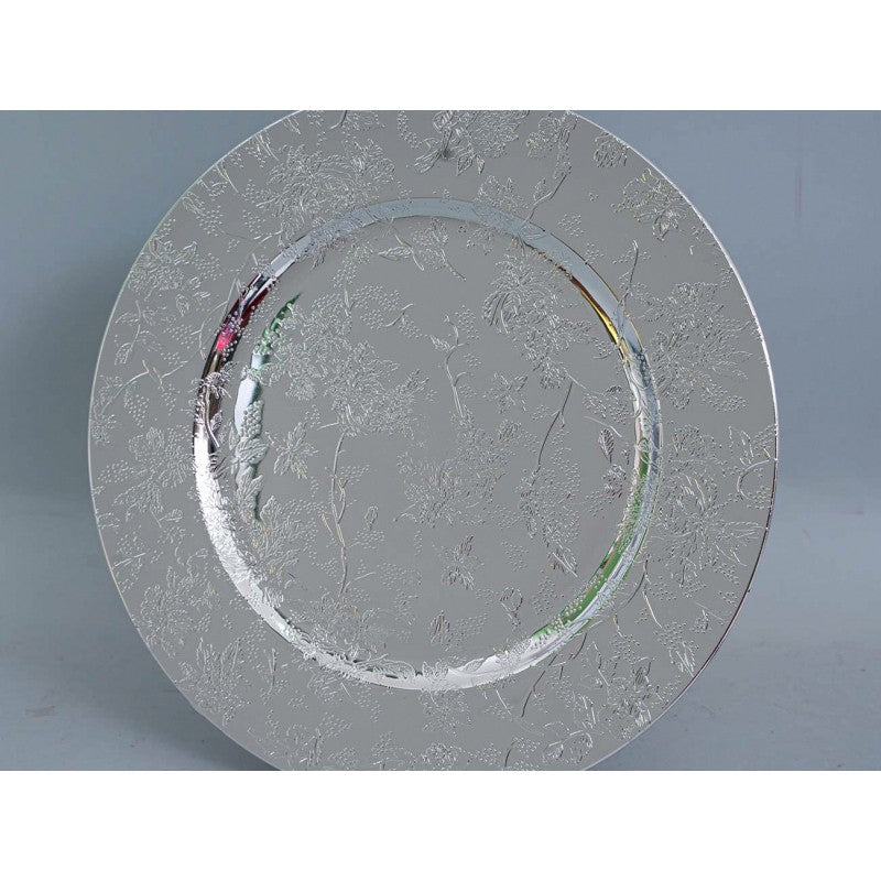 Plat de table en plastique argenté décoré en relief, 33 cm