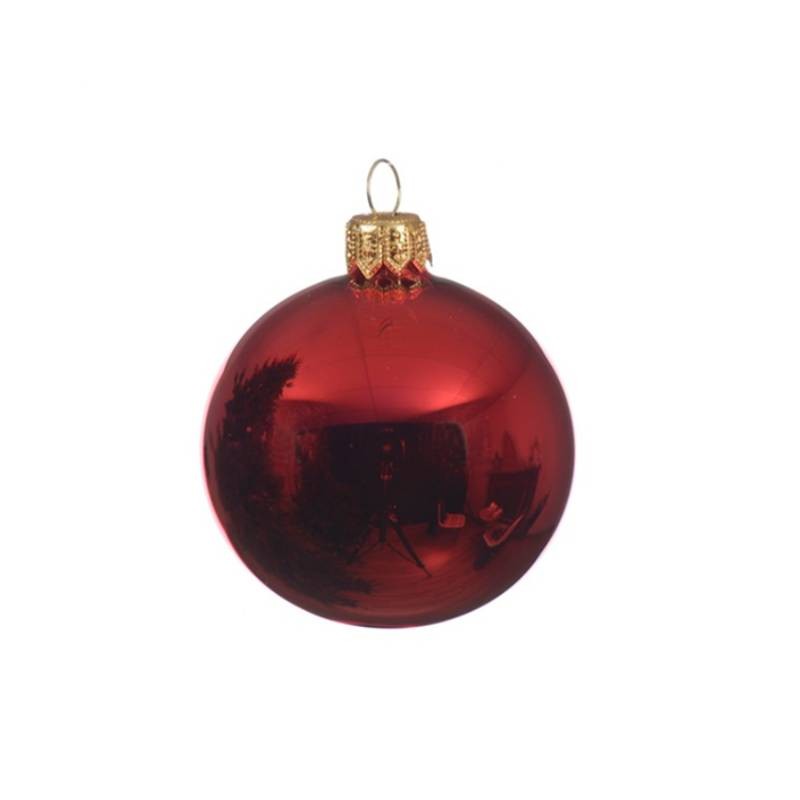 Décoration de sapin de Noël, boule en verre rouge brillant, 8 cm