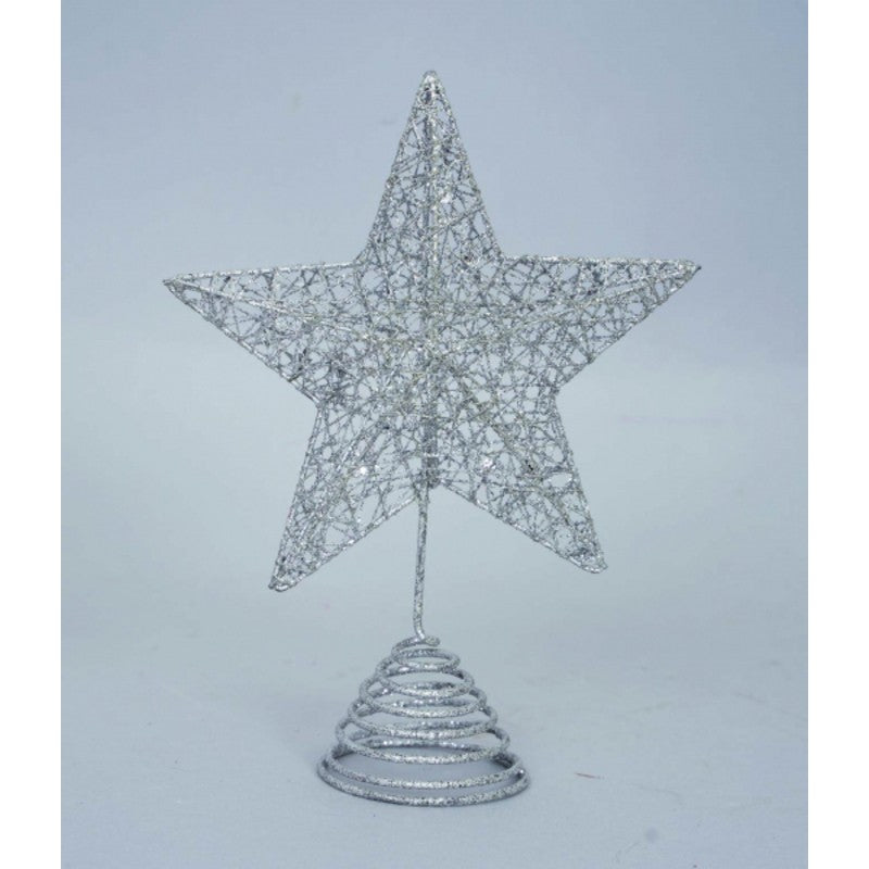 Cimier étoile pour sapin de Noël Argent pailleté 18x h15 cm