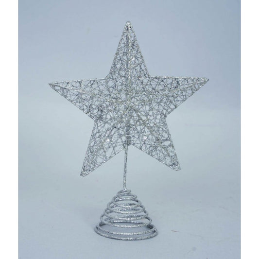 Cimier étoile pour sapin de Noël Argent pailleté 18x h15 cm