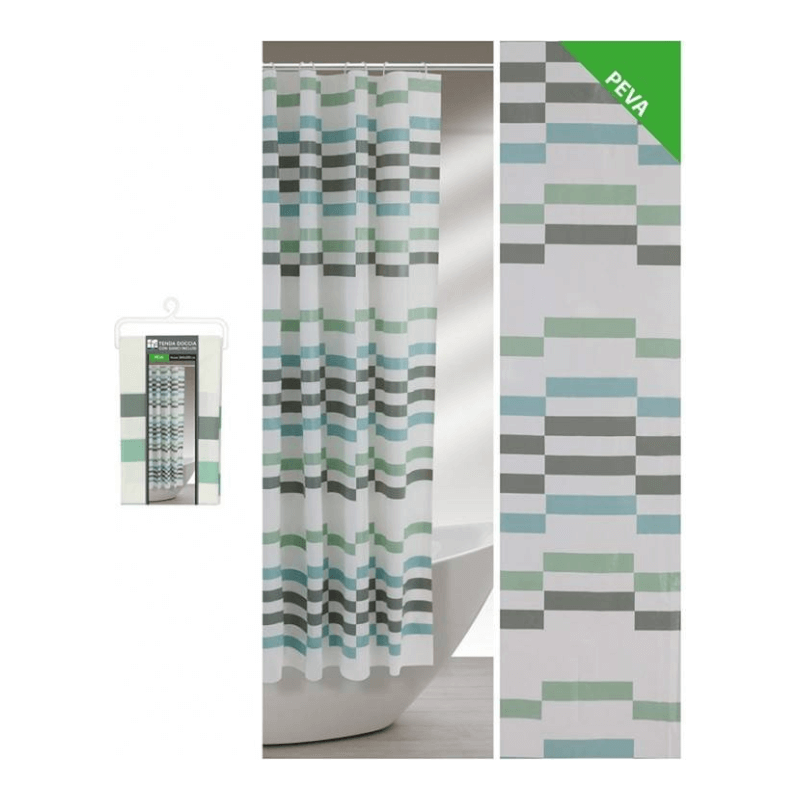 Rideau de douche avec rectangles bleus, verts et gris 240 X 200