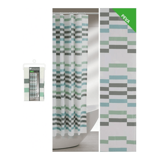 Rideau de douche avec rectangles bleus, verts et gris 240 X 200