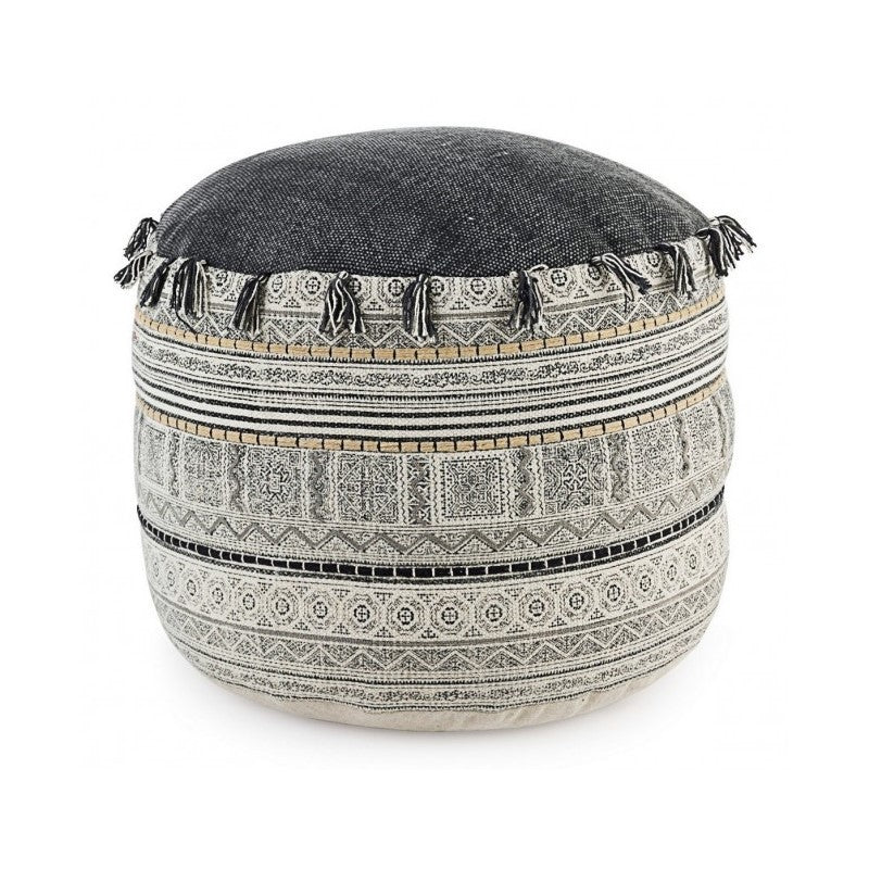 Pouf en coton style ethnique Alaskan TILAK diamètre 50x h35 cm