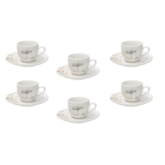 Pack de 6 tasses à café avec soucoupes 80 cc Poesia Beige Porcelaine