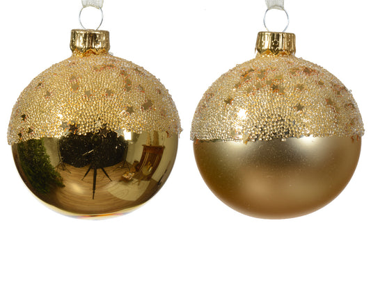 Boule de Noël en forme d'étoile globe en verre mat brillant avec dessus bicolore or clair ø 6cm