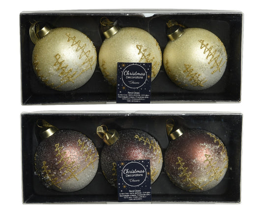 Boule de Noël en verre marron doré assortie 8 cm pcs1