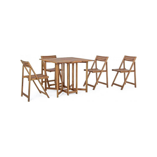 Ensemble d'extérieur Noemi, table et 4 chaises pliantes en bois mélaminé