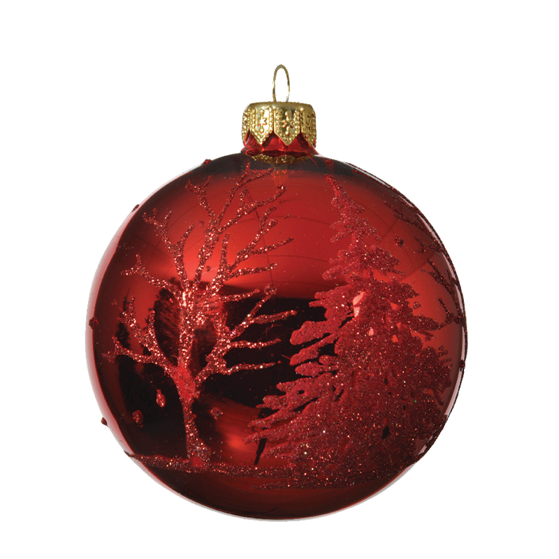 Boule de Noël rouge avec décor en relief Ø8 cm