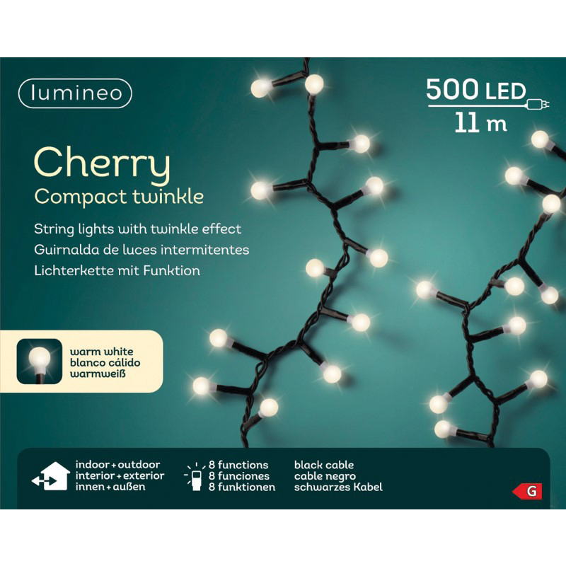 Lumière de Noël Cerise Blanche 500 LED 11 mètres