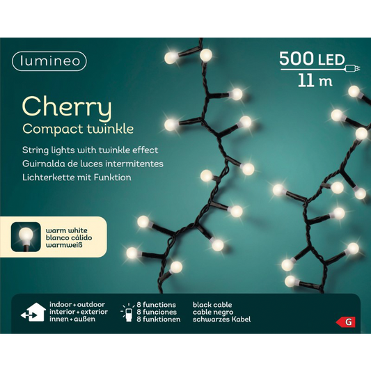 Lumière de Noël Cerise Blanche 500 LED 11 mètres