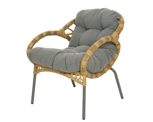 Fauteuil Castel avec coussin d'extérieur en osier couleur naturelle