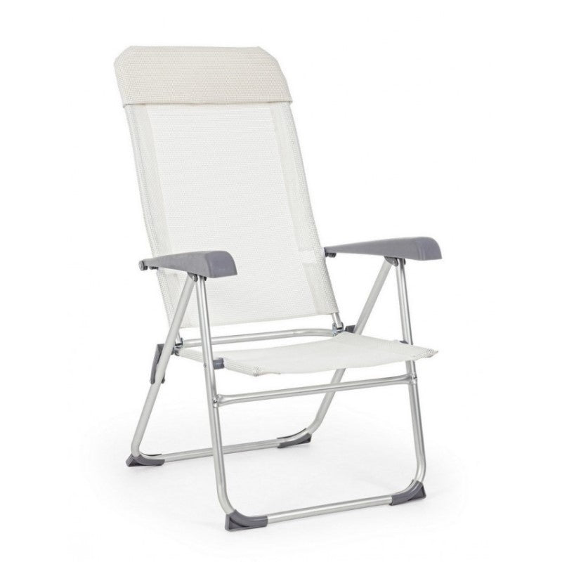 Chaise longue de jardin en aluminium et tissu CROSS Blanc 58x62,5x h110 cm