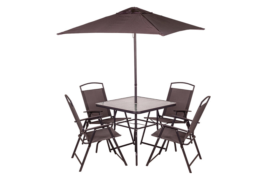 Lot de 6 pcs 4 chaises, table et parasol et parasol gris 165X65X112