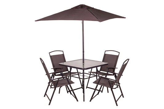 Lot de 6 pcs 4 chaises, table et parasol et parasol gris 165X65X112