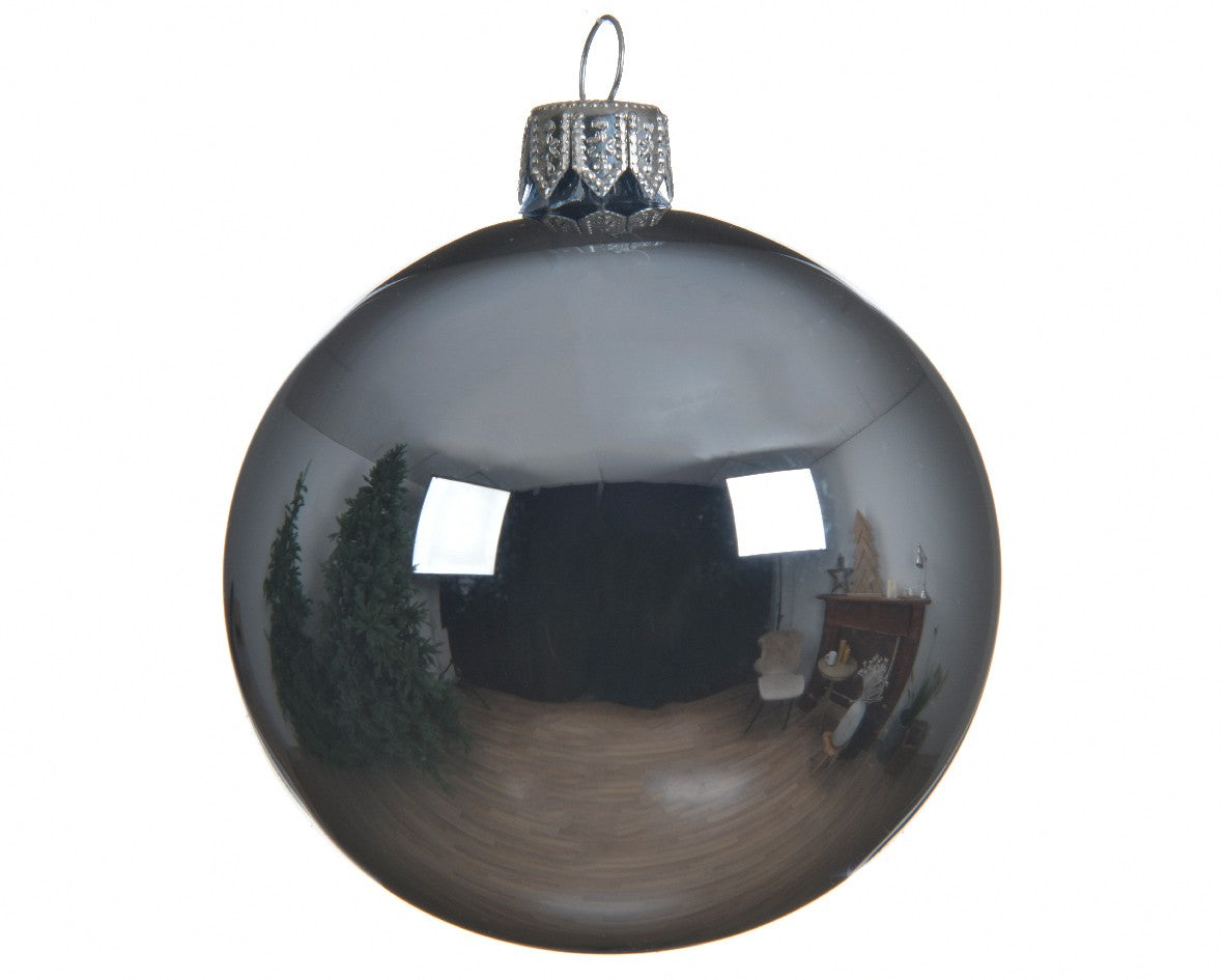 Décoration de sapin de Noël, boule en verre gris brillant, 6 cm