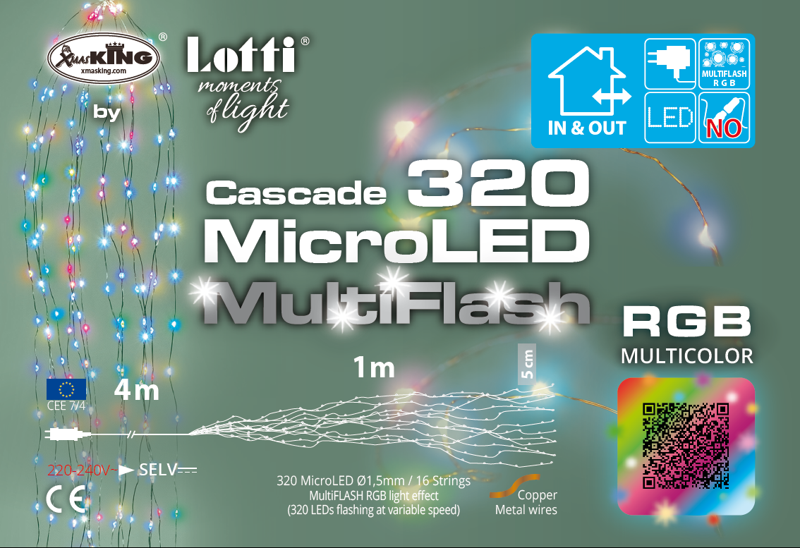 Lumières de Noël Cascade 320 MicroLED RGB 16x20 H100cm