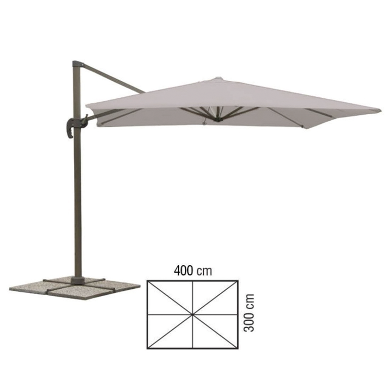 Parapluie rectangulaire avec bras latéral 4x3 mètres gris