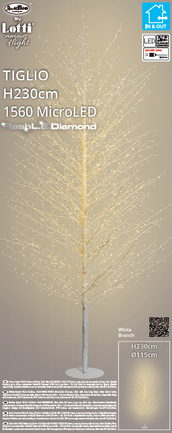 Branche de TILLEUL Blanc H230cm 1560 MicroLED FlashLED 4m+ø115xH230cm Guirlande Lumineuse de Noël