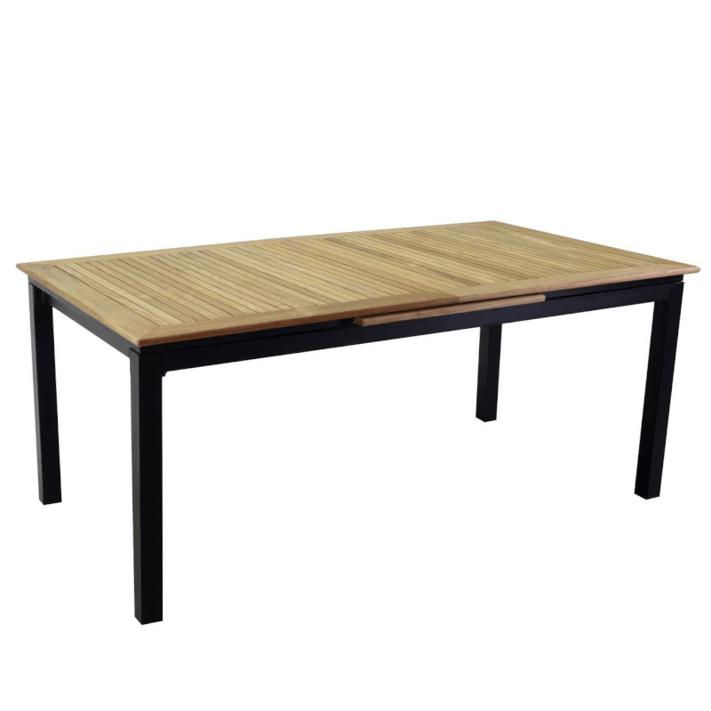 Table extensible Idaho Plus en aluminium plateau teck anthracite 180/240x100h76 cm