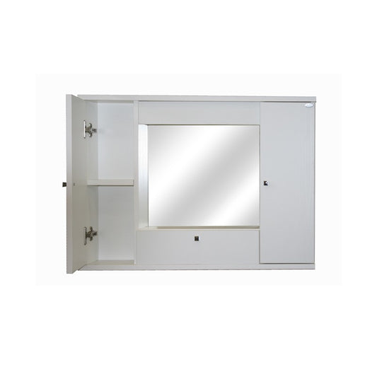 Armoire de toilette avec miroir de salle de bain en frêne blanc avec 2 portes abattantes h.61x93x14 cm