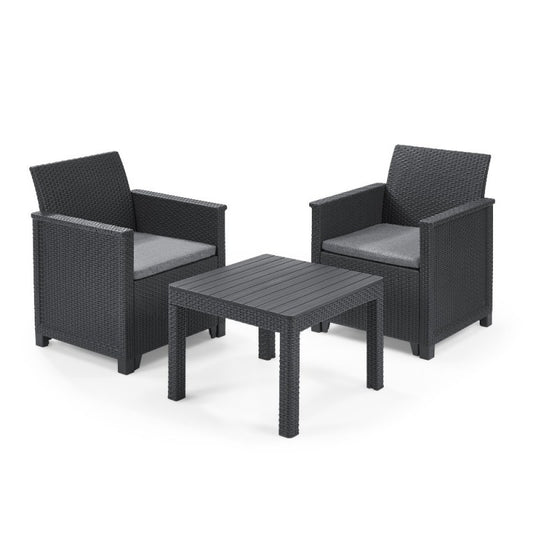 Keter Set 2 Fauteuils + Table Basse Ouverte EMMA BALCON Graphite