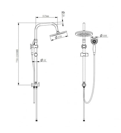 Colonne de douche chromée série Papete avec douche à 3 jets