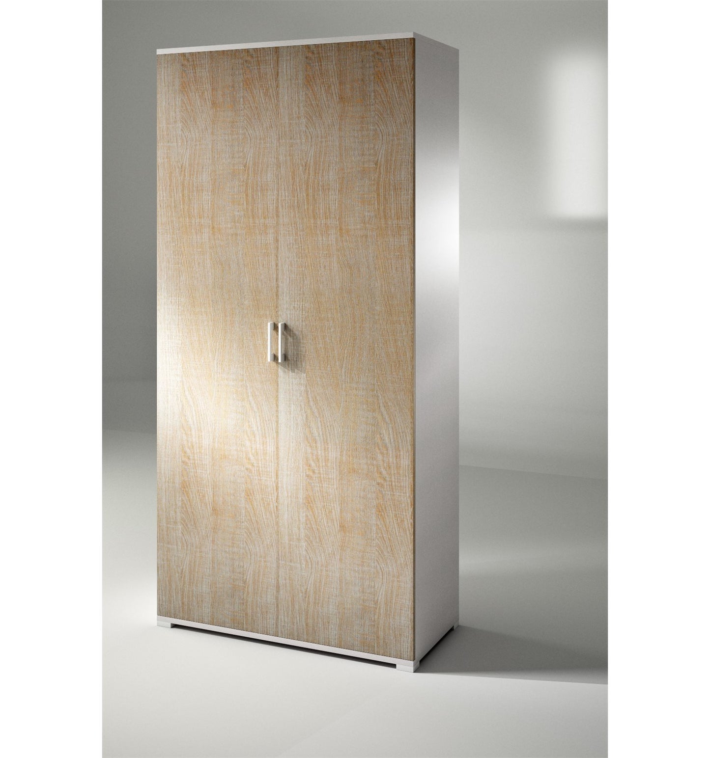 Armoire à double porte et quatre étagères réglables, portes en chêne blanc