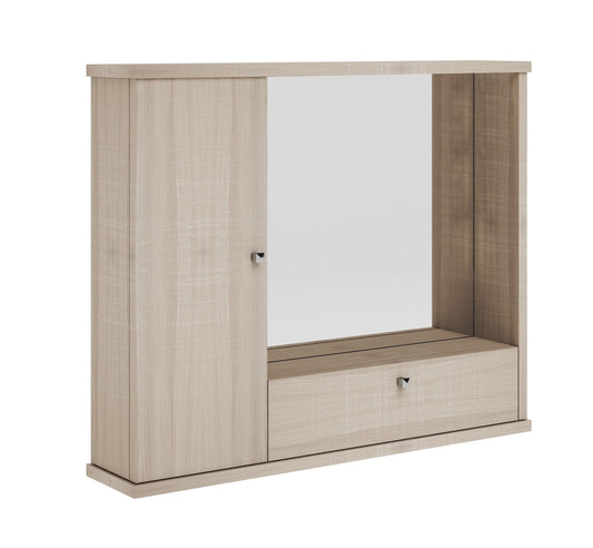 Meuble de salle de bain moderne miroir 1 porte avec abattant orme h.61x73x14