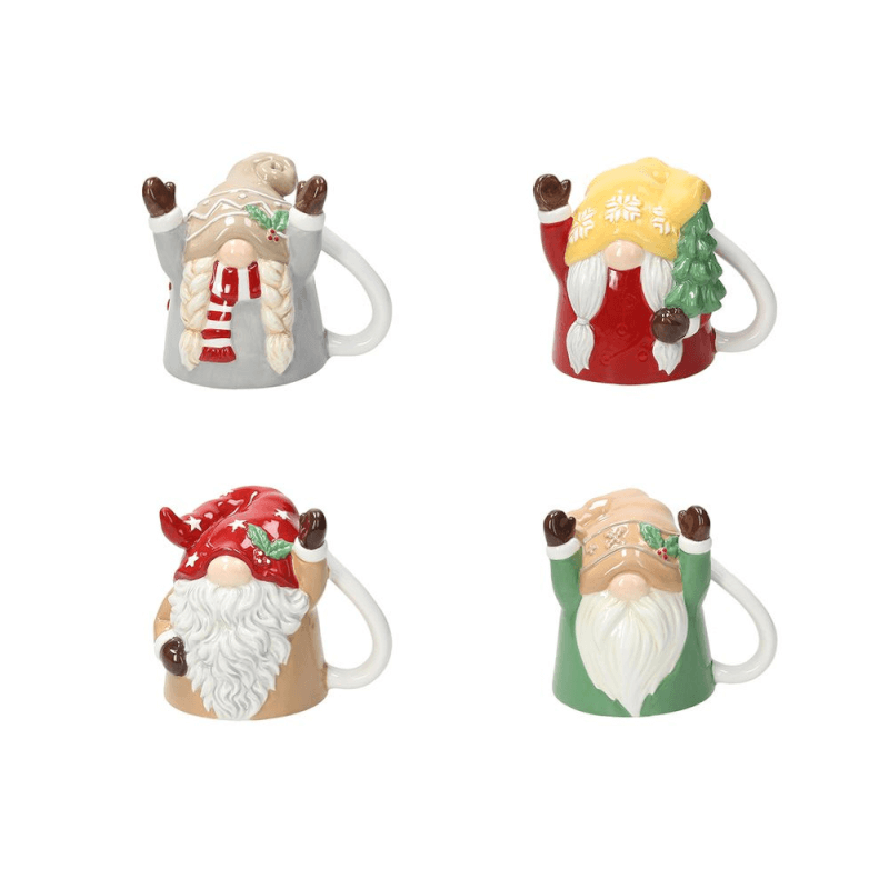 Set 4 pcs Mug 300 cc Up&amp;Down Gnomes en Grès Multicolore