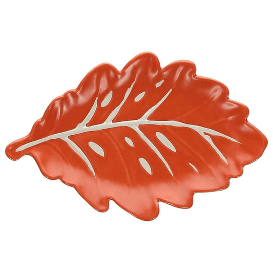 Assiette feuille 24x16x3h cm en porcelaine rouge