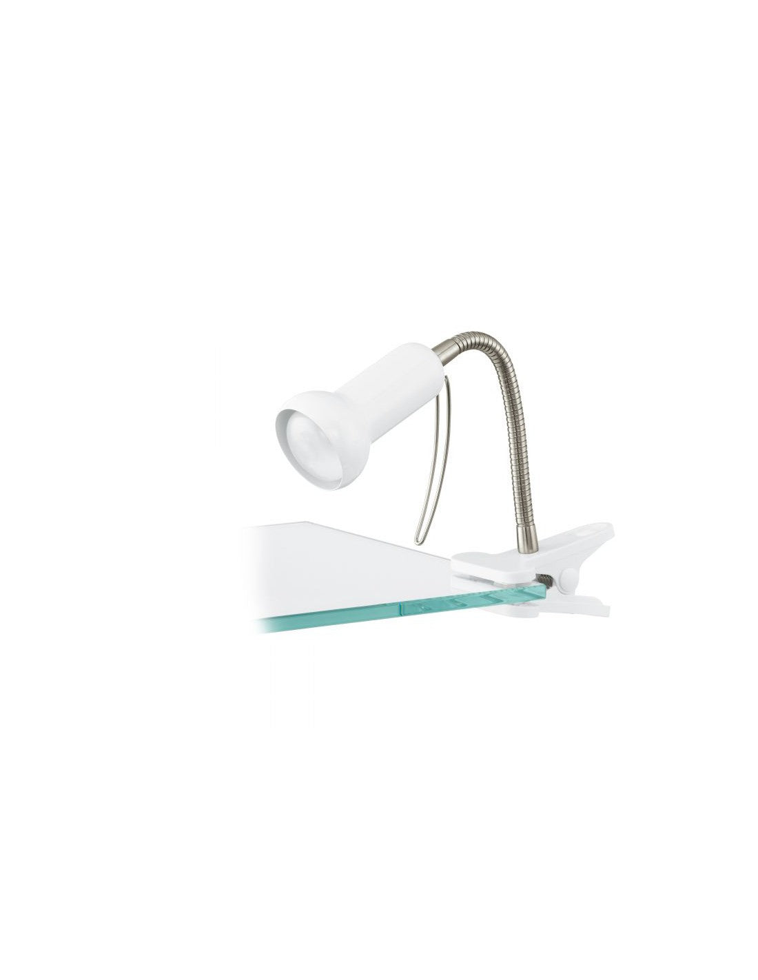 Lampe de bureau avec bras articulé et pince, coloris blanc, marque Fabio Eglo.