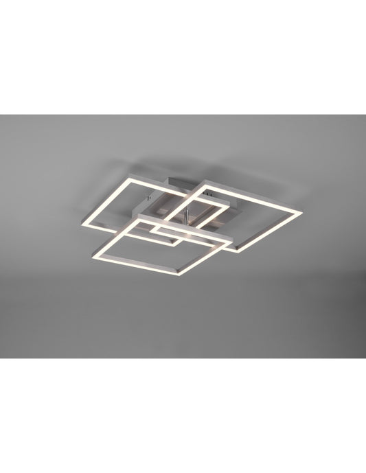 Plafonnier 3 Carrés Réglables Variateur LED Mobile Nickel Trio Lighting