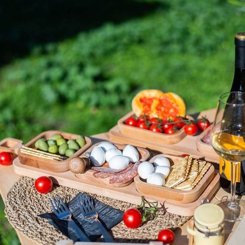 Planche à découper avec manche en bois de hêtre et 3 plateaux