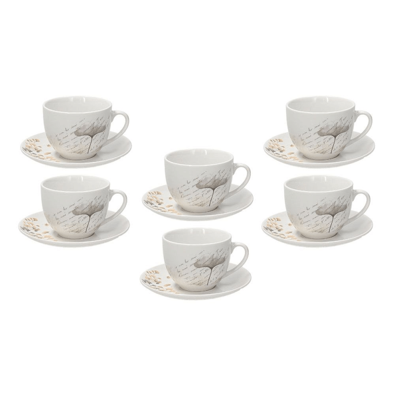 Pack de 6 tasses à thé avec soucoupe 260 cc poésie
 en porcelaine beige