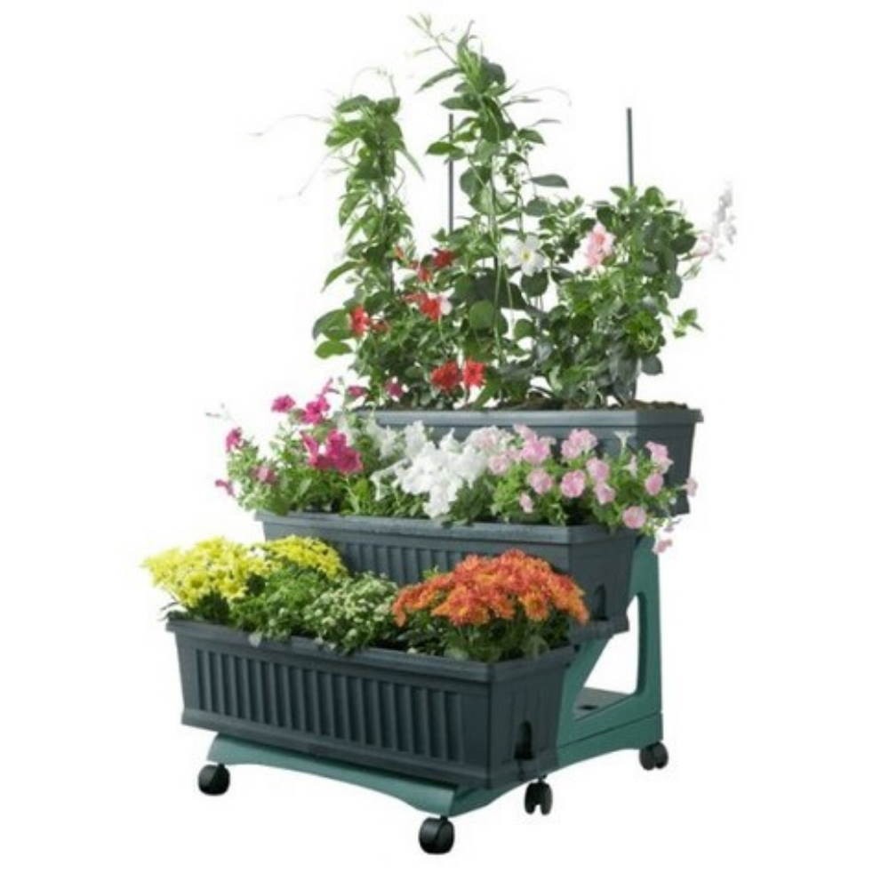 Kit de 3 jardinières sur trois niveaux avec chariot Bama Verde