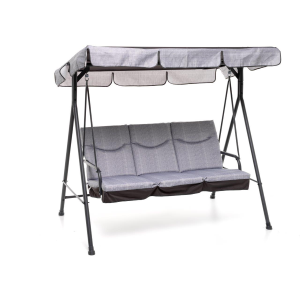 Balançoire Madagascar Anthracite - 3 places, structure en fer, coussins gris clair, auvent inclinable - 184x120x160 cm