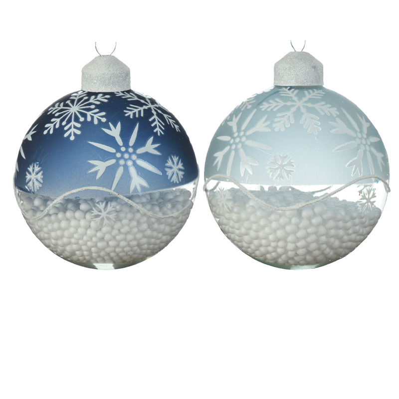 Boule de Noël en verre bleu et bleu clair Ø8cm