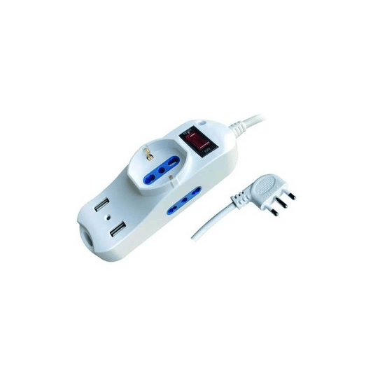 5 Multiprises Avec Schuko+Bypass+Interrupteur USB Sp.90° 10A
