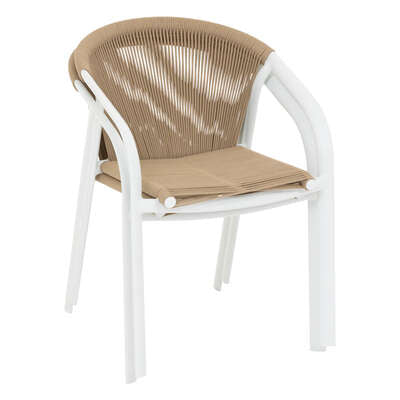 Chaise empilable avec accoudoirs en aluminium et polyester blanc miel - L. 565 x P. 615 x H. 80 cm