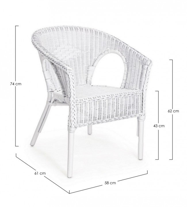 Fauteuil Alliss en rotin blanc - Dimensions : 58x61x74 cm