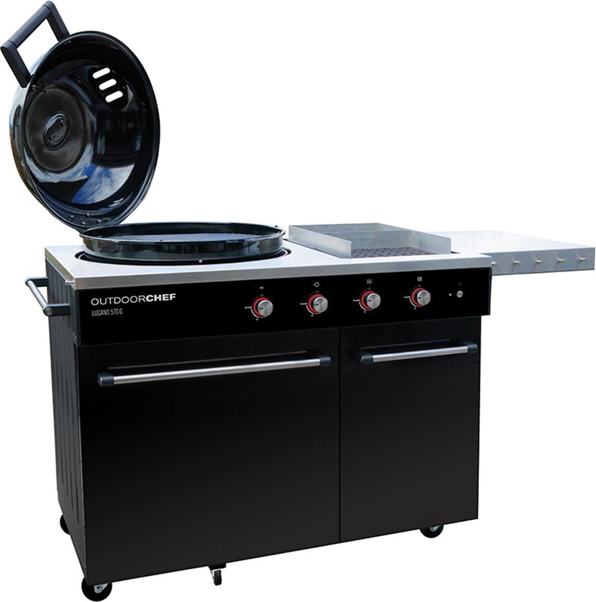 Barbecue a gas outdoorchef lugano 570 g - grill sferico con steakhouse burner e piano di cottura laterale