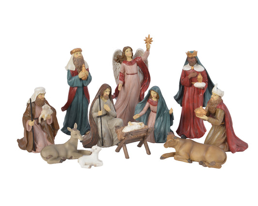 Crèche de Noël en polyrésine avec personnages et animaux détaillés en or cm