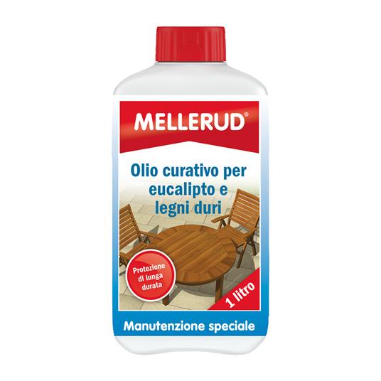 Huile curative Mellerud pour eucalyptus et bois durs 1 litre pour nettoyer les tables et les chaises.