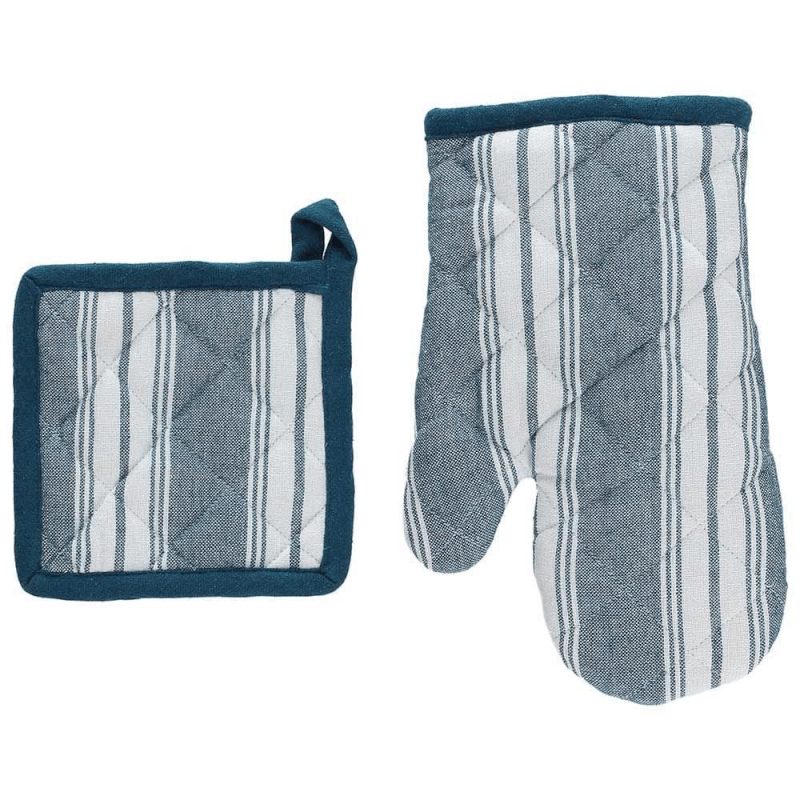 Ensemble gant de cuisine et manique en coton bleu sarcelle