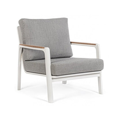 Fauteuil d'extérieur en Aluminium/Bois avec Coussin Blanc