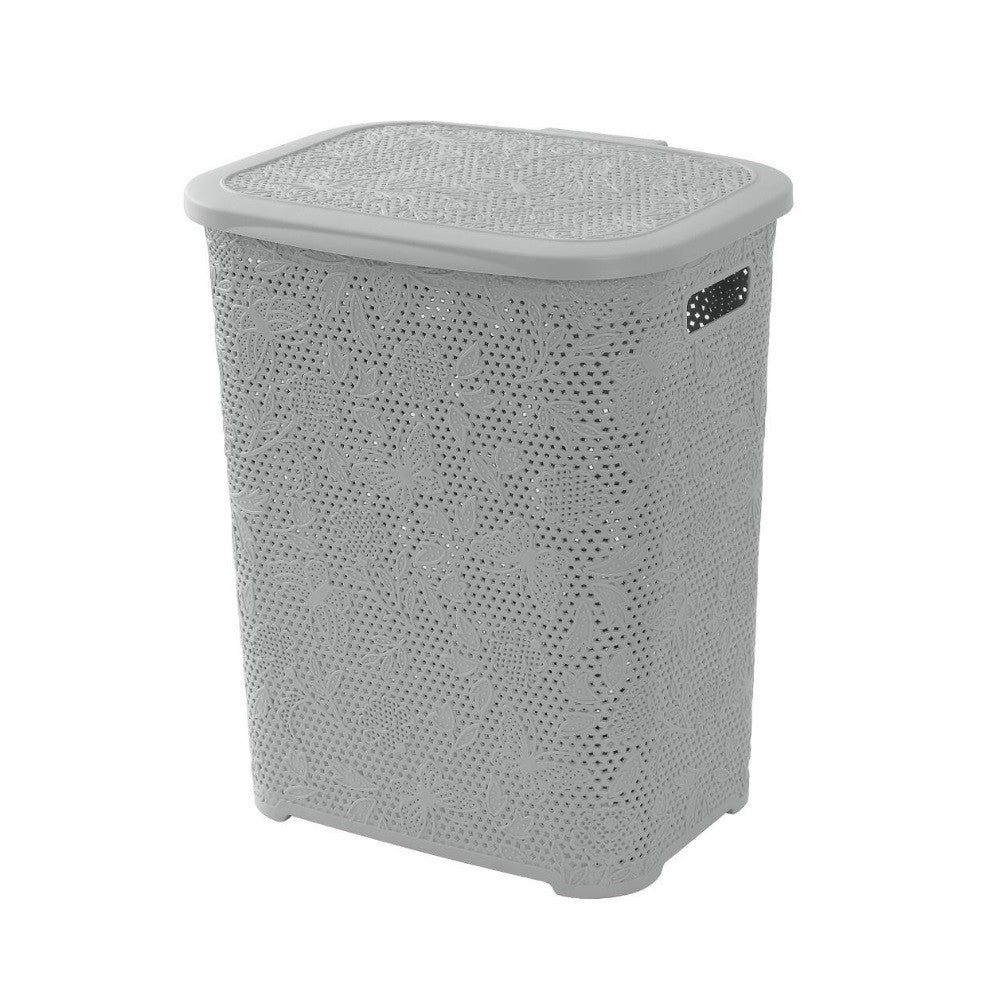 Poubelle à linge en plastique gris fleur 50 litres