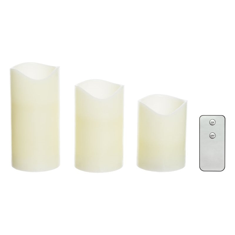 Lot de 3 Bougies IR LED Ivoire Ø75xH10-12,5-15cm